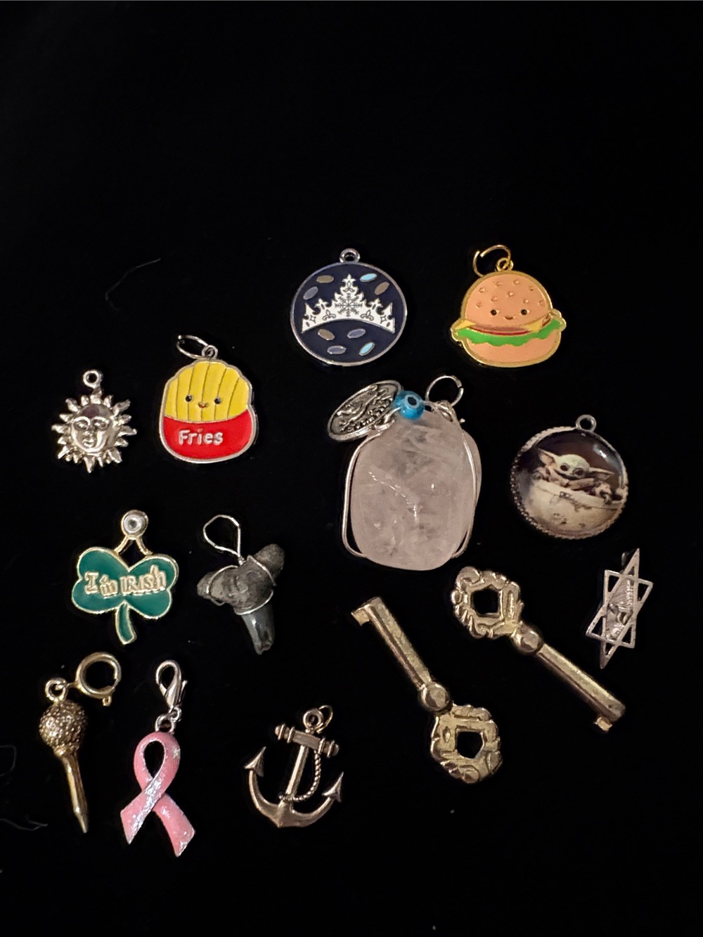 Assorted Charms Pendant Pack - Pink, Yellow, Green, Blue, Gold, Silver 14